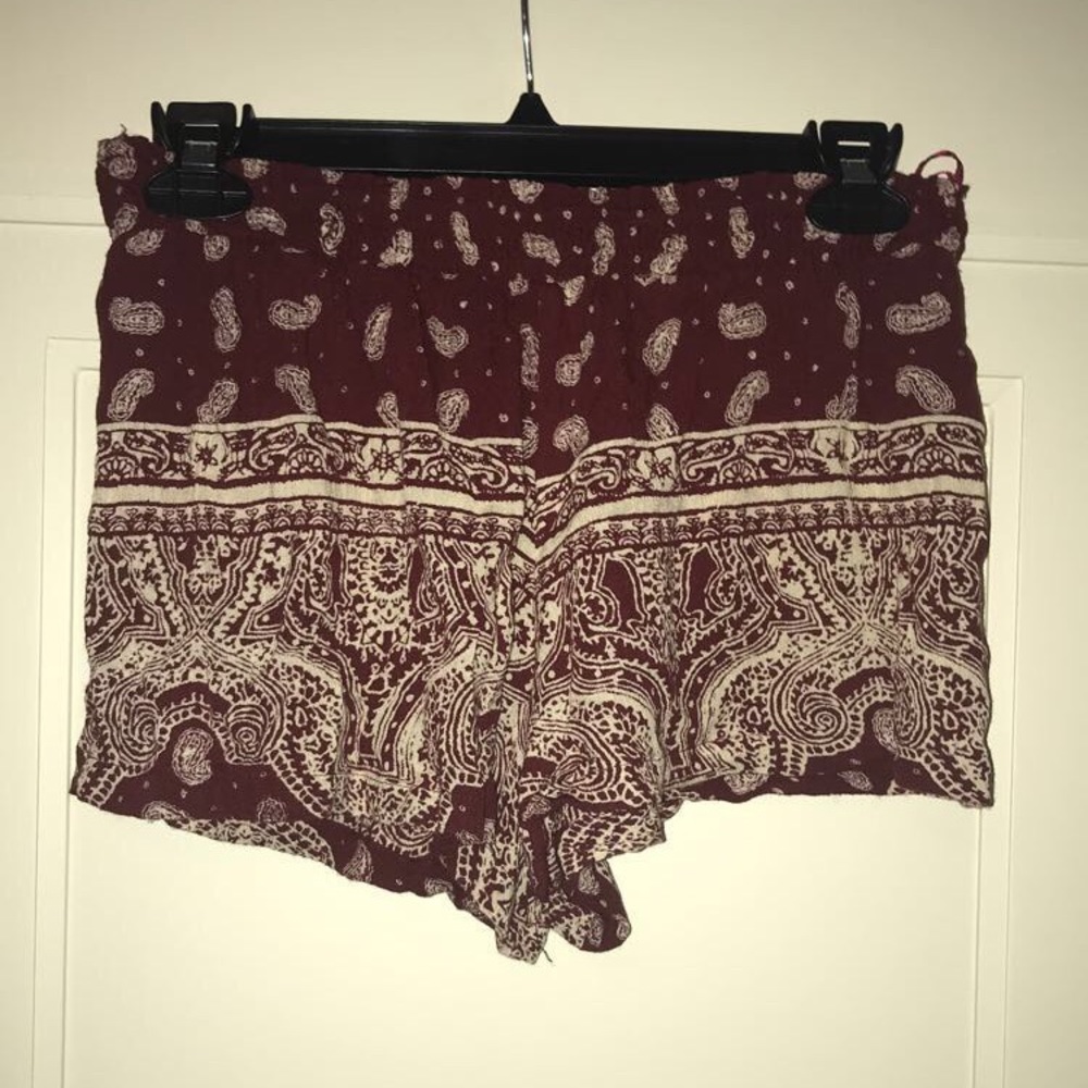 Red paisley patterned soft shorts